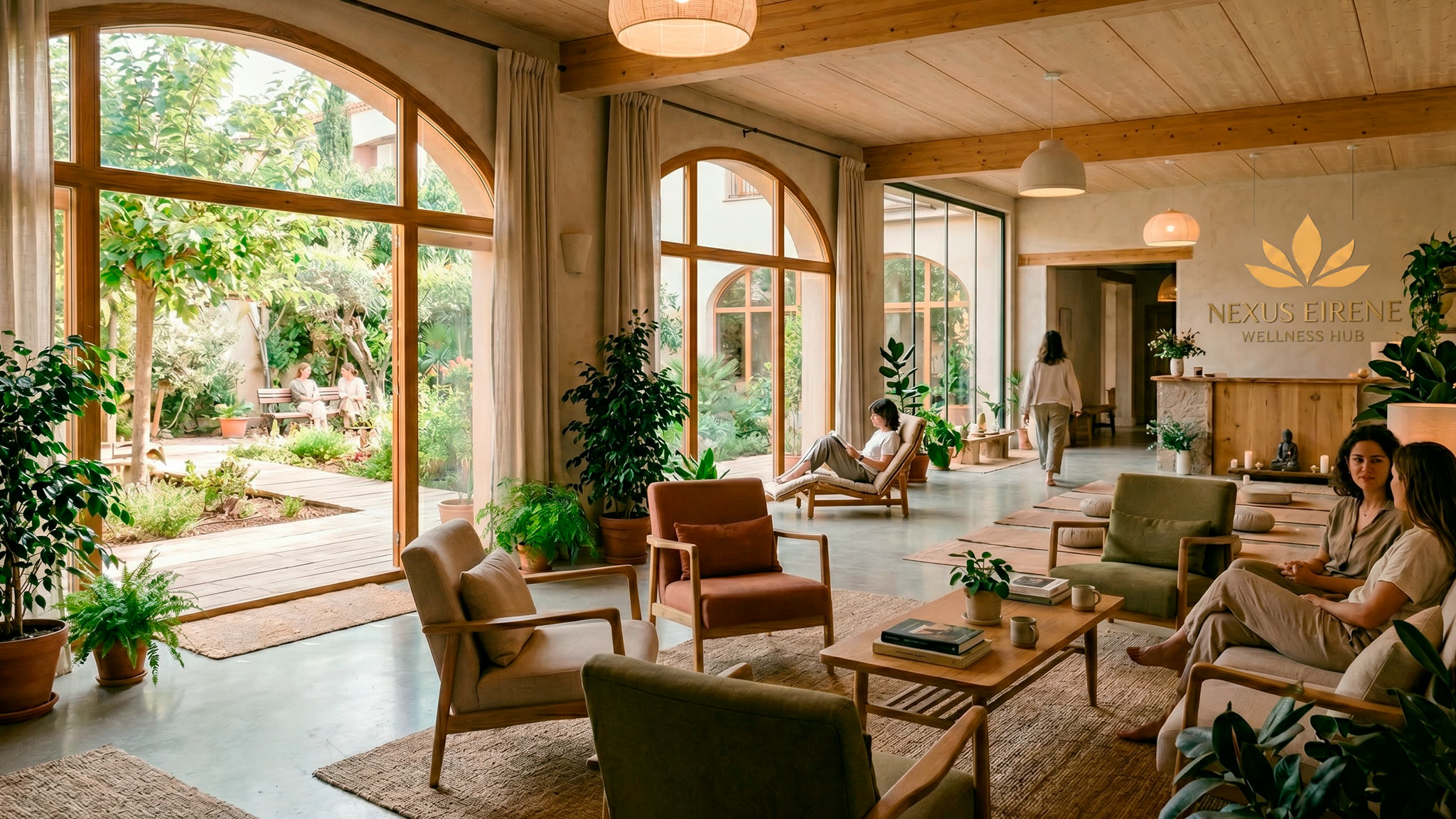 Espacio de bienestar Nexus Eirene — jardín, lounge y luz natural